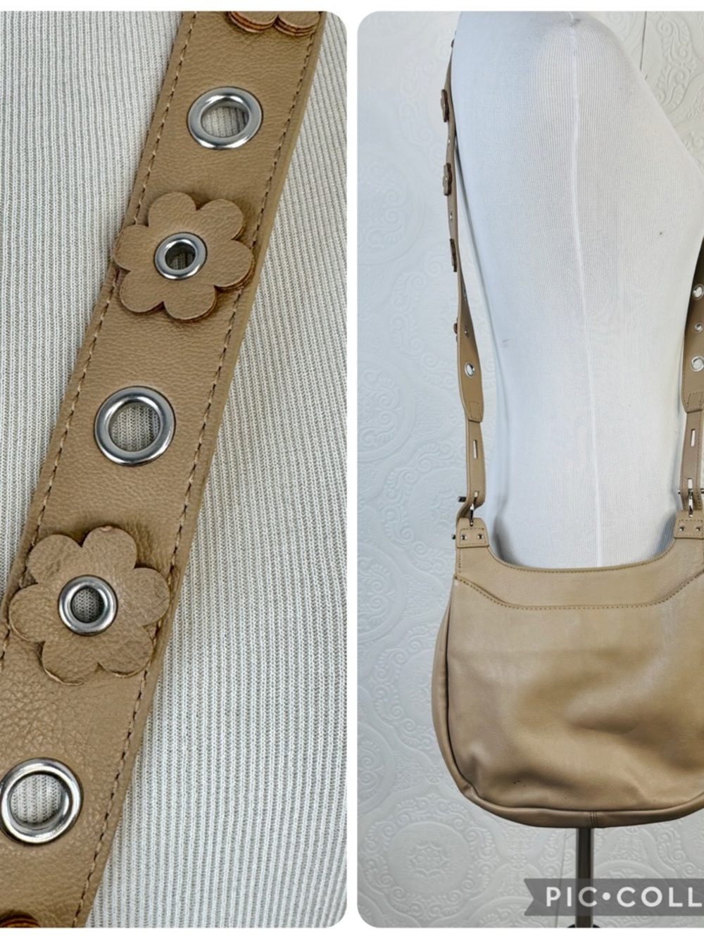 Nine West Beleka Y2K Women's Crossbody Purse Taupe Bag Flower Accent Straps Mint